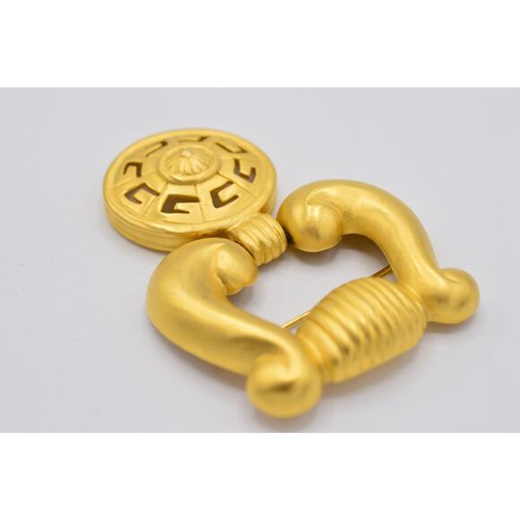 Givenchy Vintage Logo Pin Brooch Brushed Gold Door Knocker Chunky Signed BinF - Picture 5 of 10